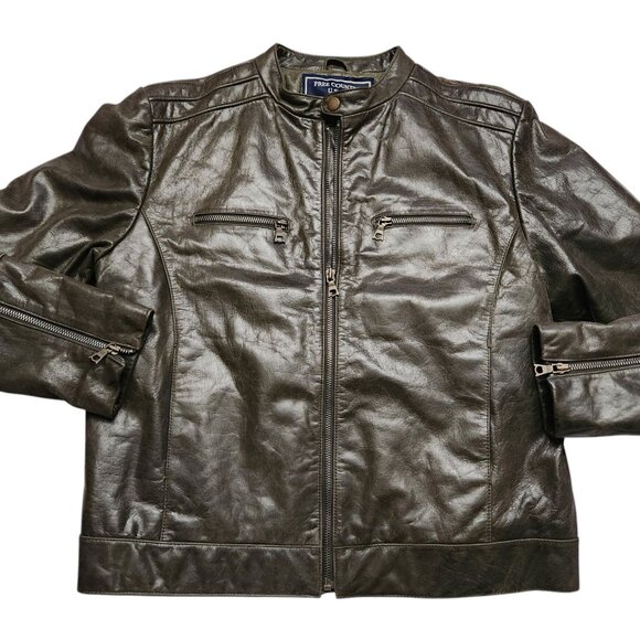 Vintage U.S.A Free Country Brown Leather Street Mens Moto Jacket Size Large - Picture 3 of 9